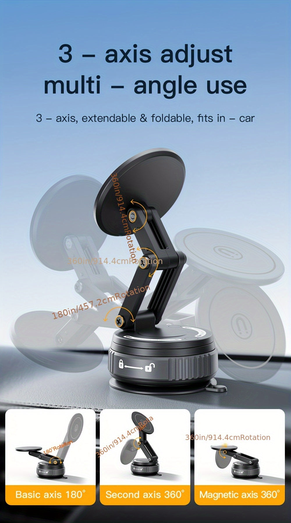 Magnetic Car Phone Mount 360° Rotation – Foldable Universal Holder for iPhone 16 15 14 12 & All Smartphones, Portrait & Landscape