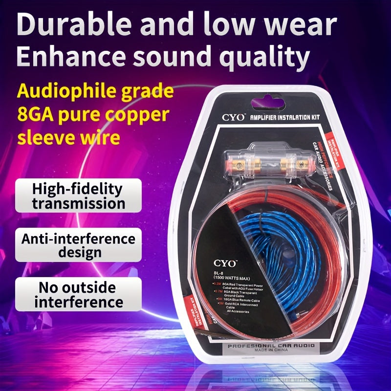 10 Gauge Car Amplifier Wiring Kit – BL-8 | Copper Core Power & RCA Audio Wire for Car Audio & Subwoofer Installation | ≤36V