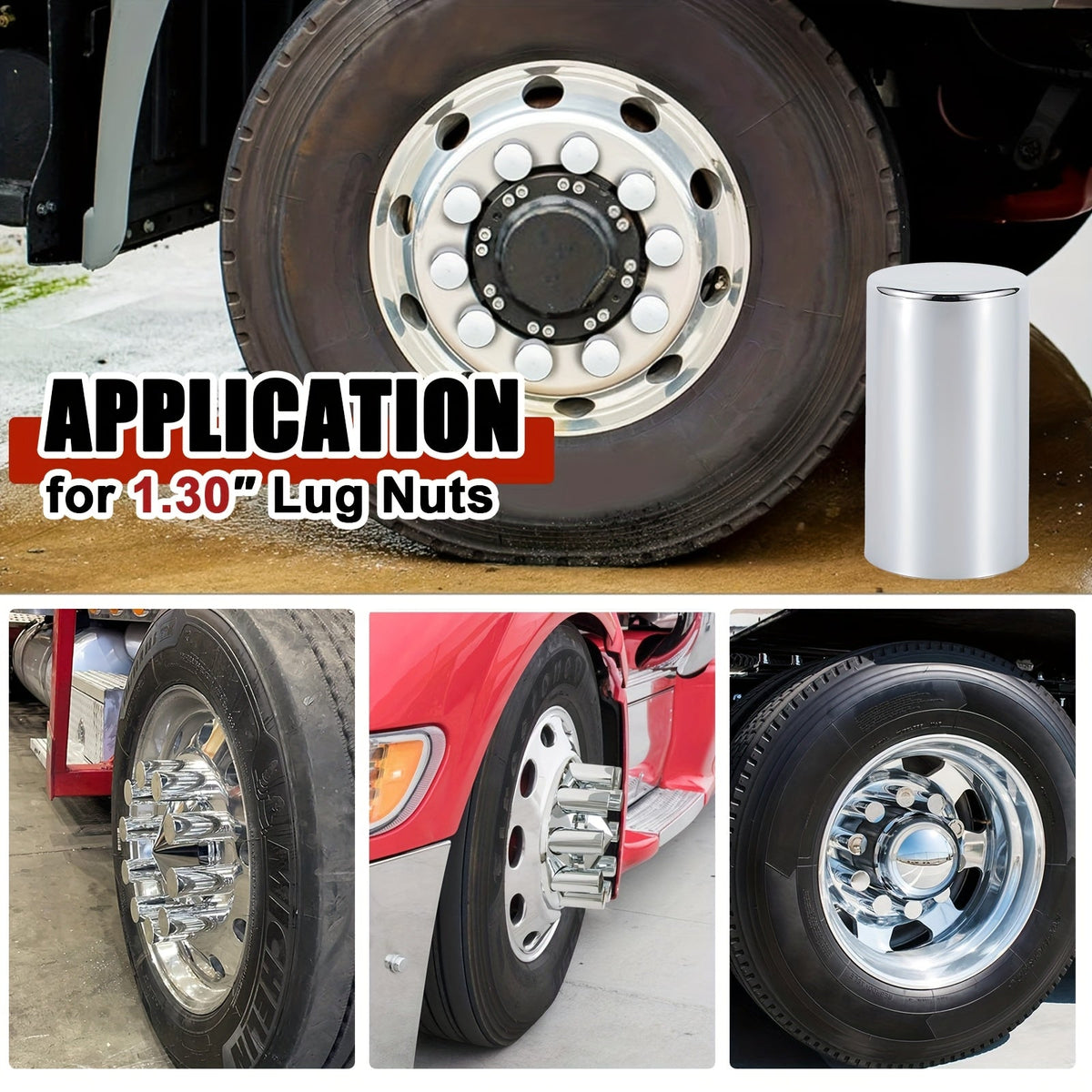 Lug Nut Covers 33mm x 3.5" Chrome ABS – Push-On Spike Caps for Semi Truck Trailer Hub Piloted Wheels, Anti-Loose Design, 20 40 or 60 Pack