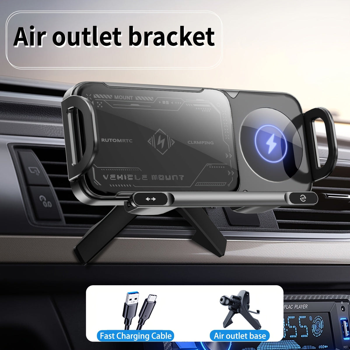 15W Wireless Car Charger Mount, Auto-Clamping, Electric Rotation, Fast Charging for iPhone 16/15/14/13/12 & Samsung Z Fold6/5/4, 4.3"-6.9" Phones