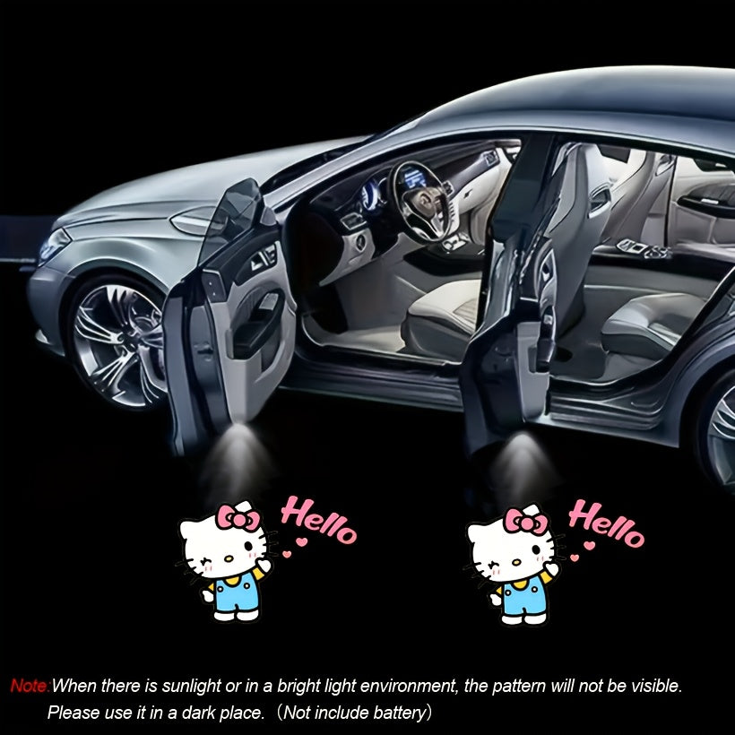 Car Door LED Projector Shadow Light Set of 2, Wireless Cartoon Logo Puddle Lights, Cute Anime Design Welcome Light for Car Interior Accessories, No Battery Required