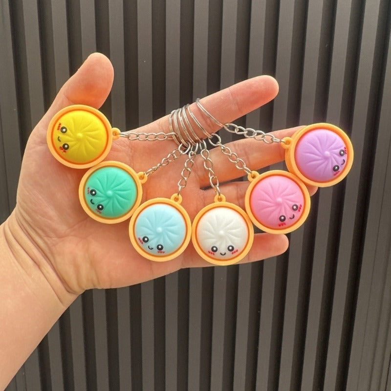 Cute Dumpling Keychain Set 14 Pcs - Bulk Novelty Keychains with Steamed Bun & Steamer Basket, Random Colors, Gift Bag Stuffers, Party Favors, Classroom Prizes