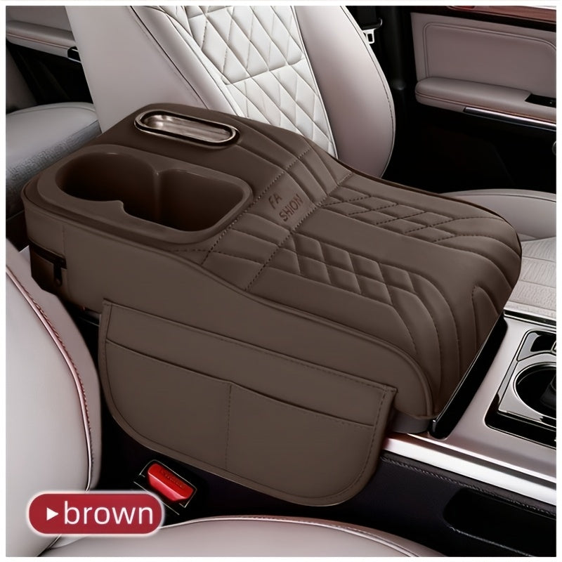 Car Center Armrest Pad with Cup Holder & Tissue Box – Height Elevating Console Cover, Multi-Color Storage Organizer for Vehicle Interior