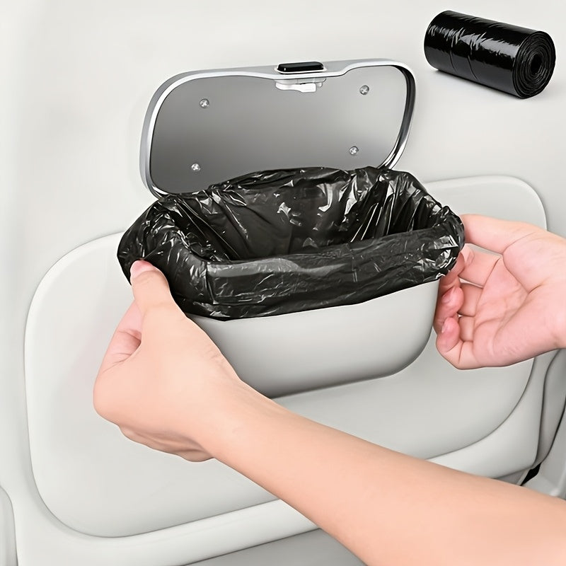 Car Trash Can with Lid ABS Microfiber – Collapsible Dry & Wet Garbage Bin | Trash Bags Included No-Punch Install Universal Fit Black