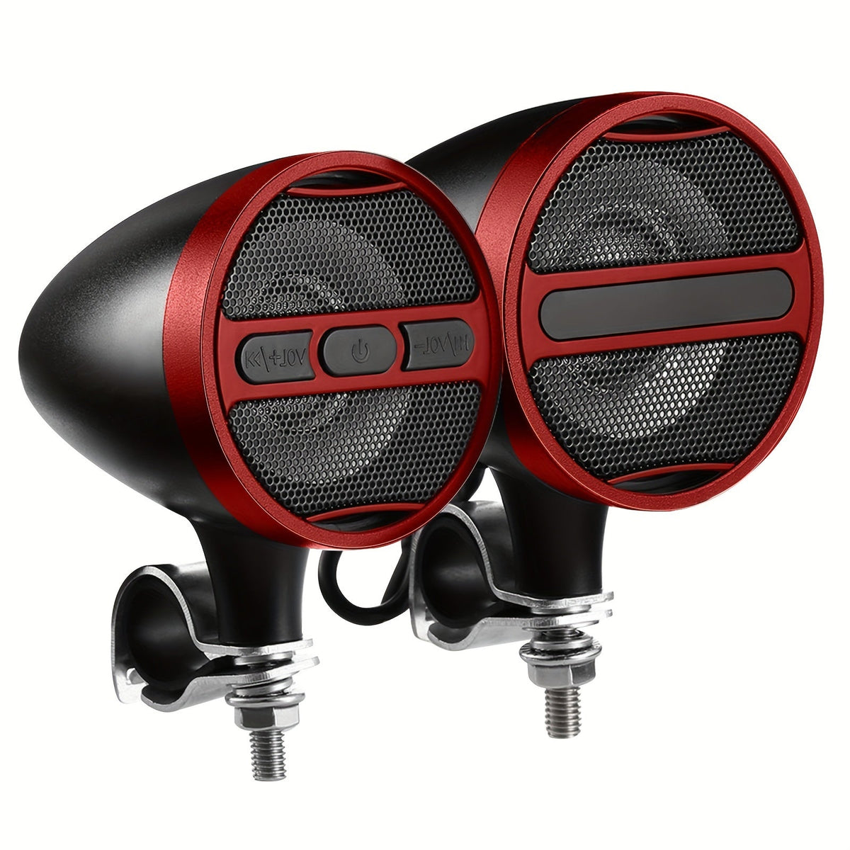 Motorcycle Stereo Speaker System with Built-In Amplifier – 3" Dual Speakers, 20Wx2, MP3 USB FM Radio, 12V Handlebar Mount for ATV Motorcycle | Black & Silver