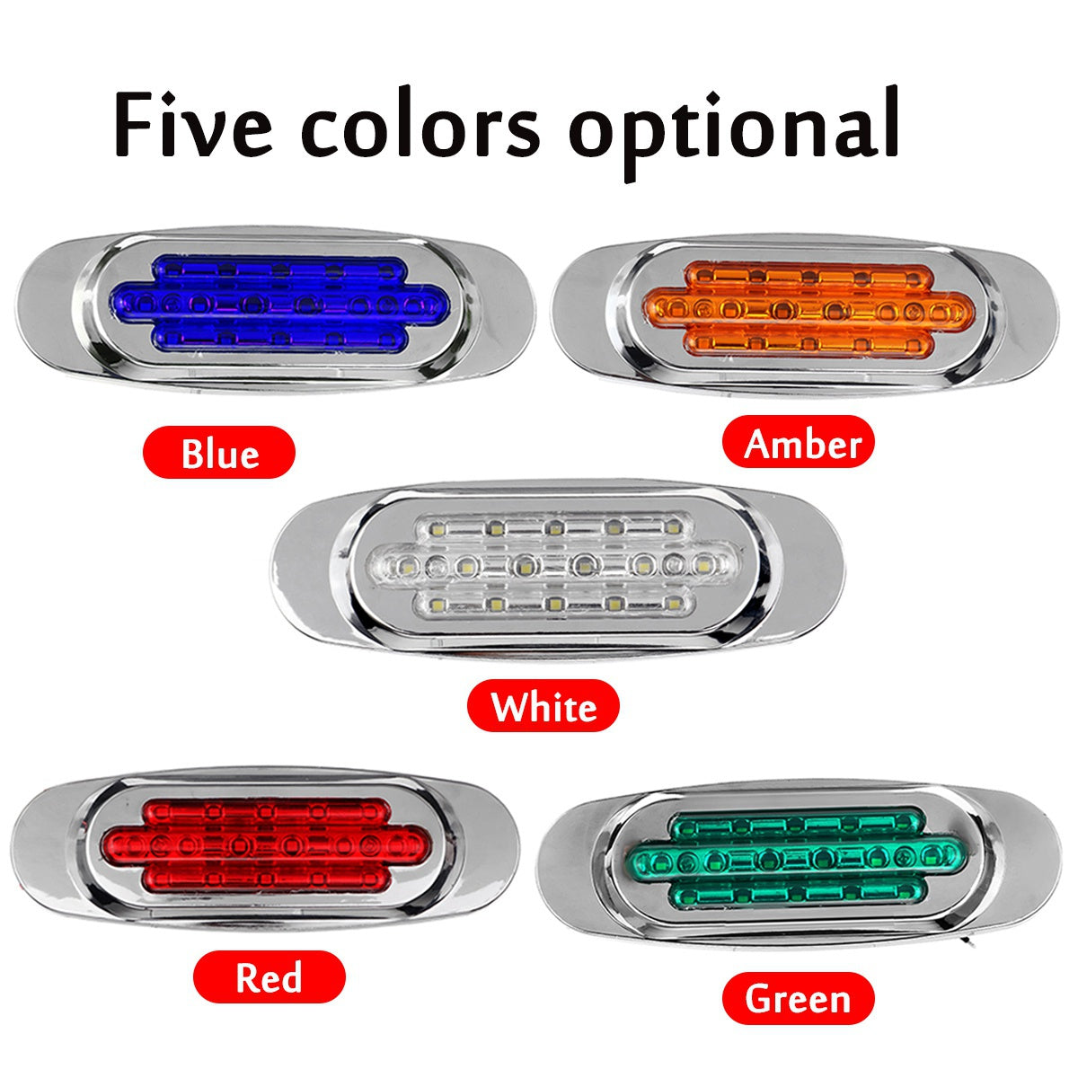 LED Side Marker Lights for Trucks & Trailers – 4pcs 16-LED Dual Mode Steady-On & Flash, 12-24V, Red White Blue Green Yellow