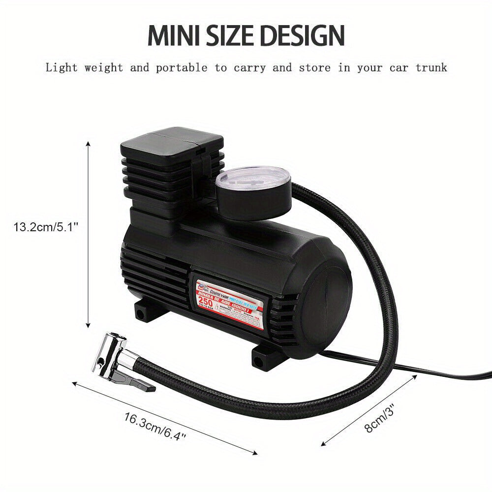 Portable Tire Inflator Air Compressor 12V 250PSI Digital Pump for Car Bicycle Motorcycle – Compact & Lightweight with 3 Nozzles