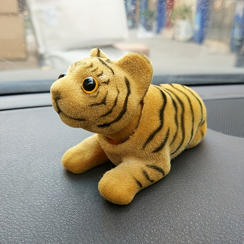 Bobblehead Tiger Car Dashboard Ornament Resin Shaking Head Tiger Figure Cute Car Interior Decoration Accessory Yellow 1pc