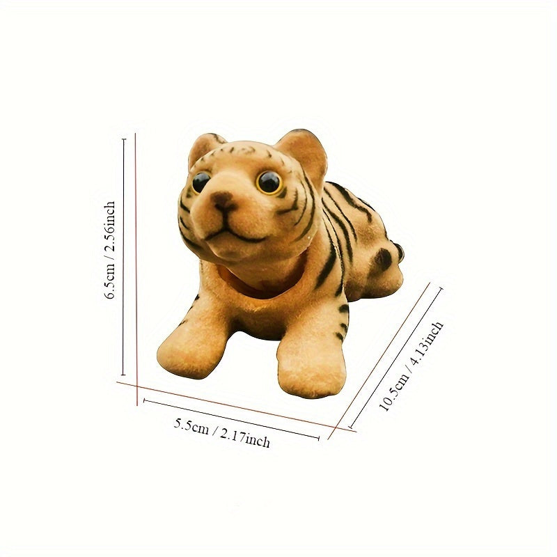 Bobblehead Tiger Car Dashboard Ornament Resin Shaking Head Tiger Figure Cute Car Interior Decoration Accessory Yellow 1pc