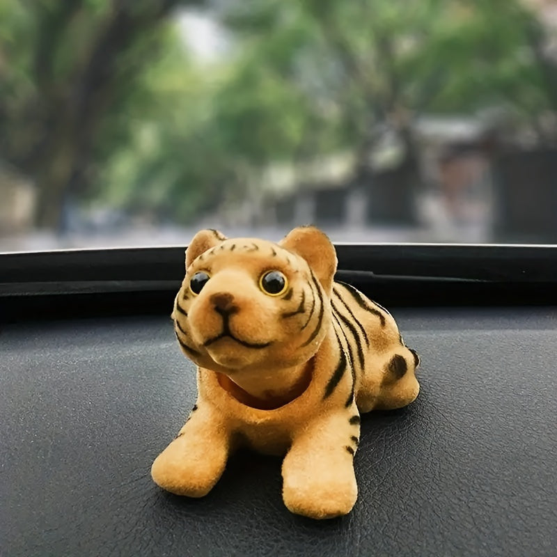 Bobblehead Tiger Car Dashboard Ornament Resin Shaking Head Tiger Figure Cute Car Interior Decoration Accessory Yellow 1pc