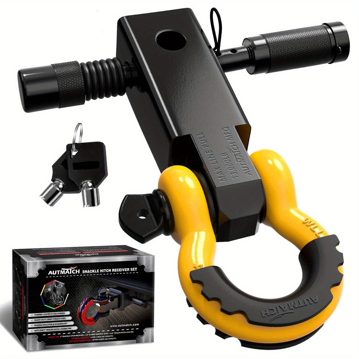 Shackle Hitch Receiver Kit 2 Inch Heavy Duty 45000LBS Break Strength Drop-Forged Steel with Lock Pin & D-Ring for Truck RV ATV Boat Recovery
