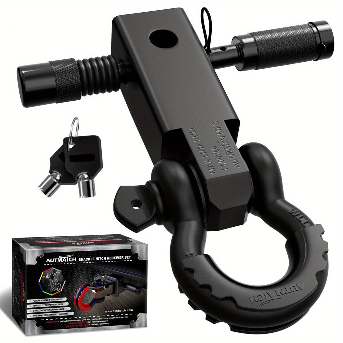 Shackle Hitch Receiver Kit 2 Inch Heavy Duty 45000LBS Break Strength Drop-Forged Steel with Lock Pin & D-Ring for Truck RV ATV Boat Recovery