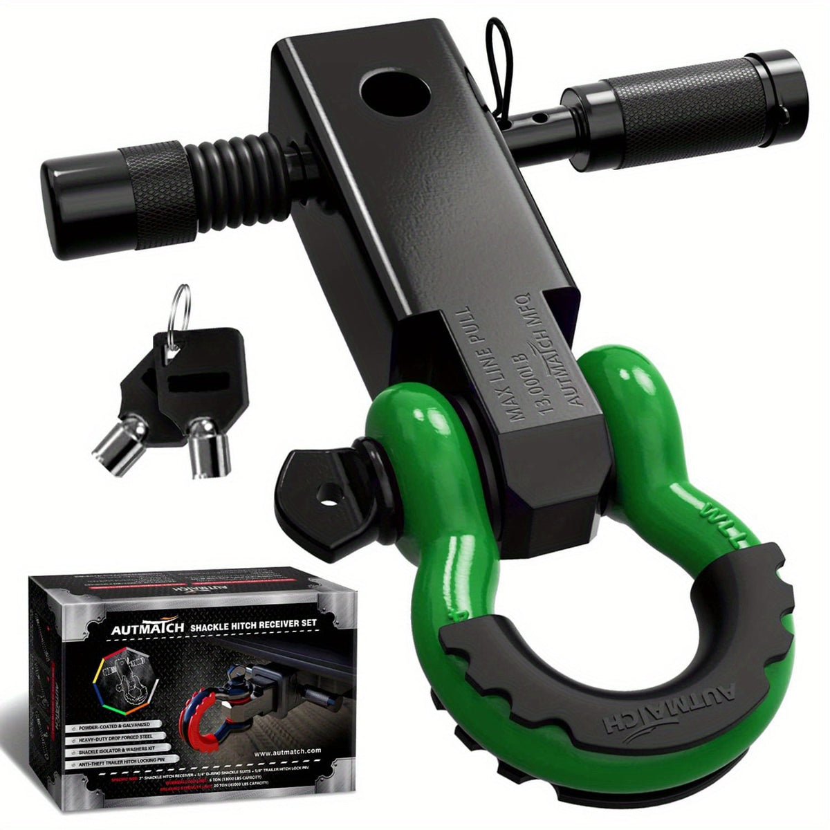 Shackle Hitch Receiver Kit 2 Inch Heavy Duty 45000LBS Break Strength Drop-Forged Steel with Lock Pin & D-Ring for Truck RV ATV Boat Recovery