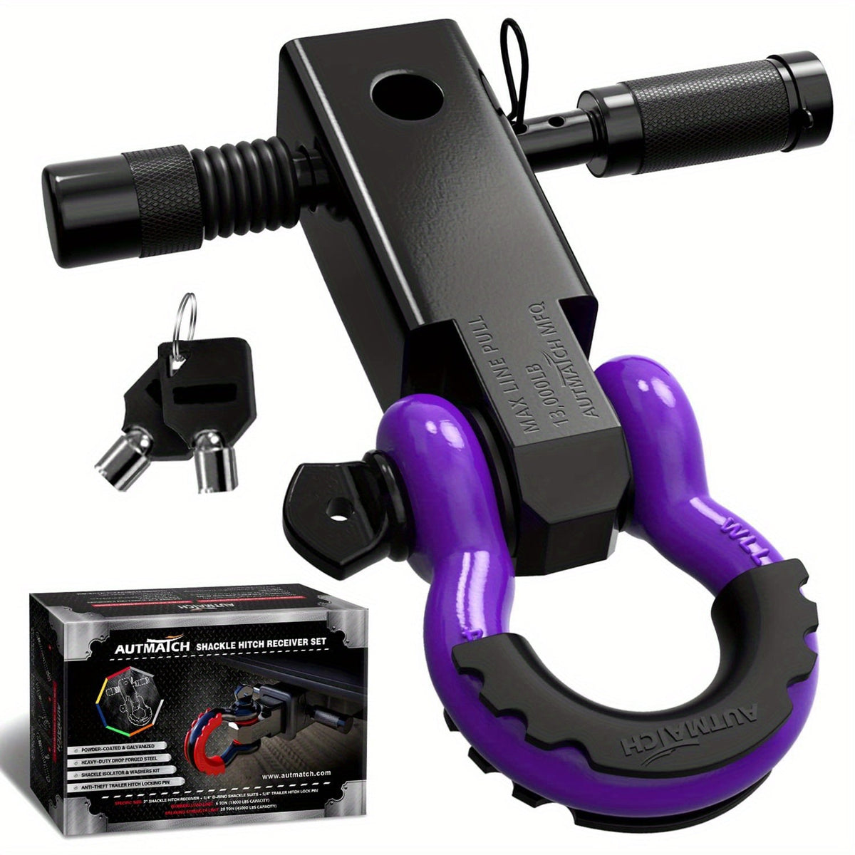Shackle Hitch Receiver Kit 2 Inch Heavy Duty 45000LBS Break Strength Drop-Forged Steel with Lock Pin & D-Ring for Truck RV ATV Boat Recovery
