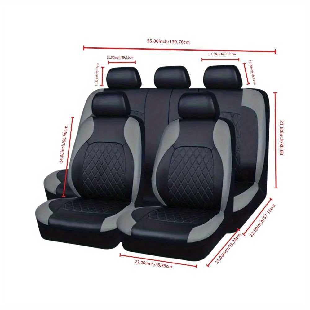 Quilted PU Leather Car Seat Covers – All-Season Sponge-Padded, Waterproof, Universal Fit for Most Cars SUV Sedan, Black Gray Blue