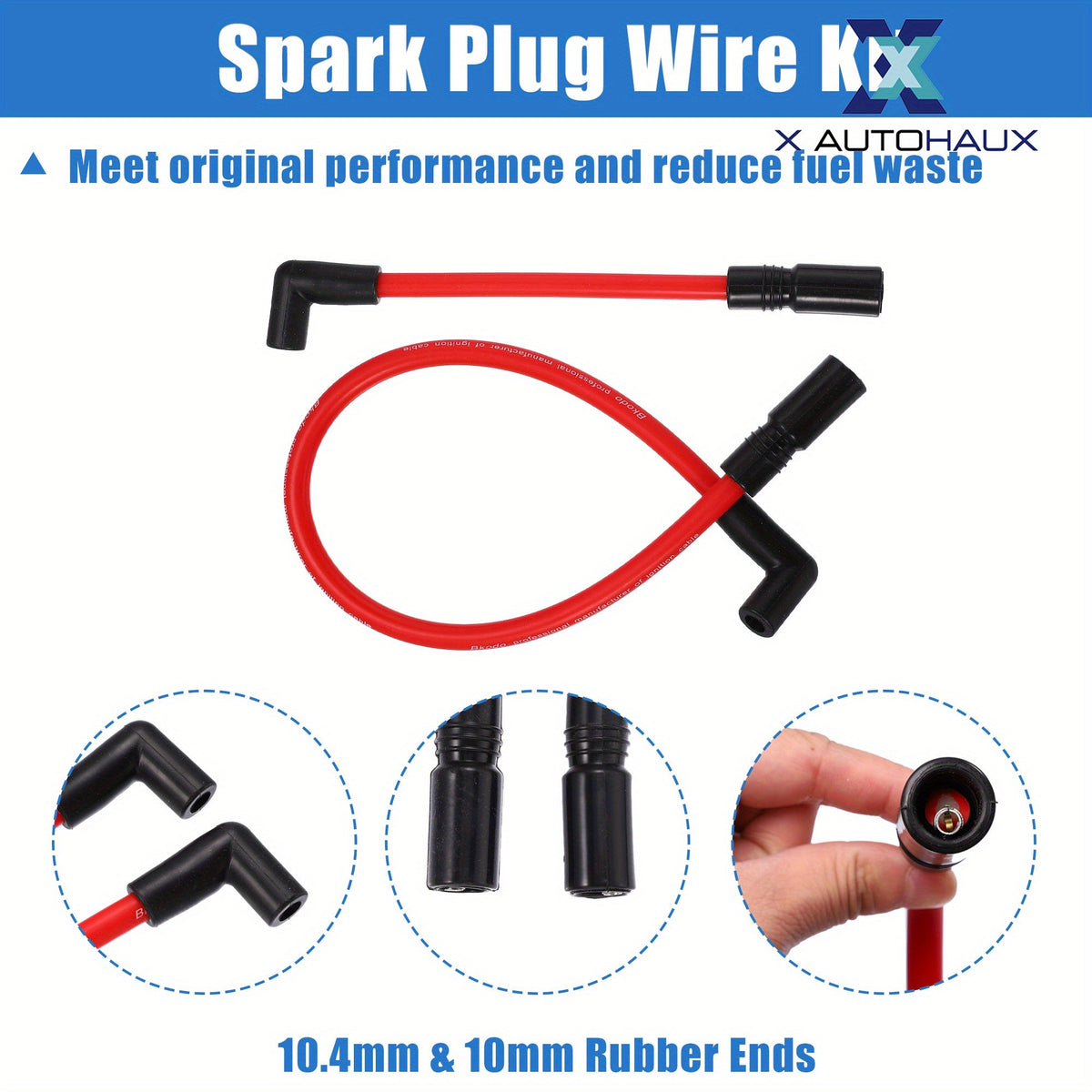 Harley Spark Plug Wire Kit 2pcs – 10.4mm & 10mm Pre-Crimped, Silicone, Fits Dyna FXD 2000-2017 & Softail 1999-2017 | Red, 90° & Straight Boots