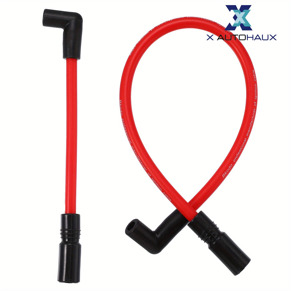 Harley Spark Plug Wire Kit 2pcs – 10.4mm & 10mm Pre-Crimped, Silicone, Fits Dyna FXD 2000-2017 & Softail 1999-2017 | Red, 90° & Straight Boots
