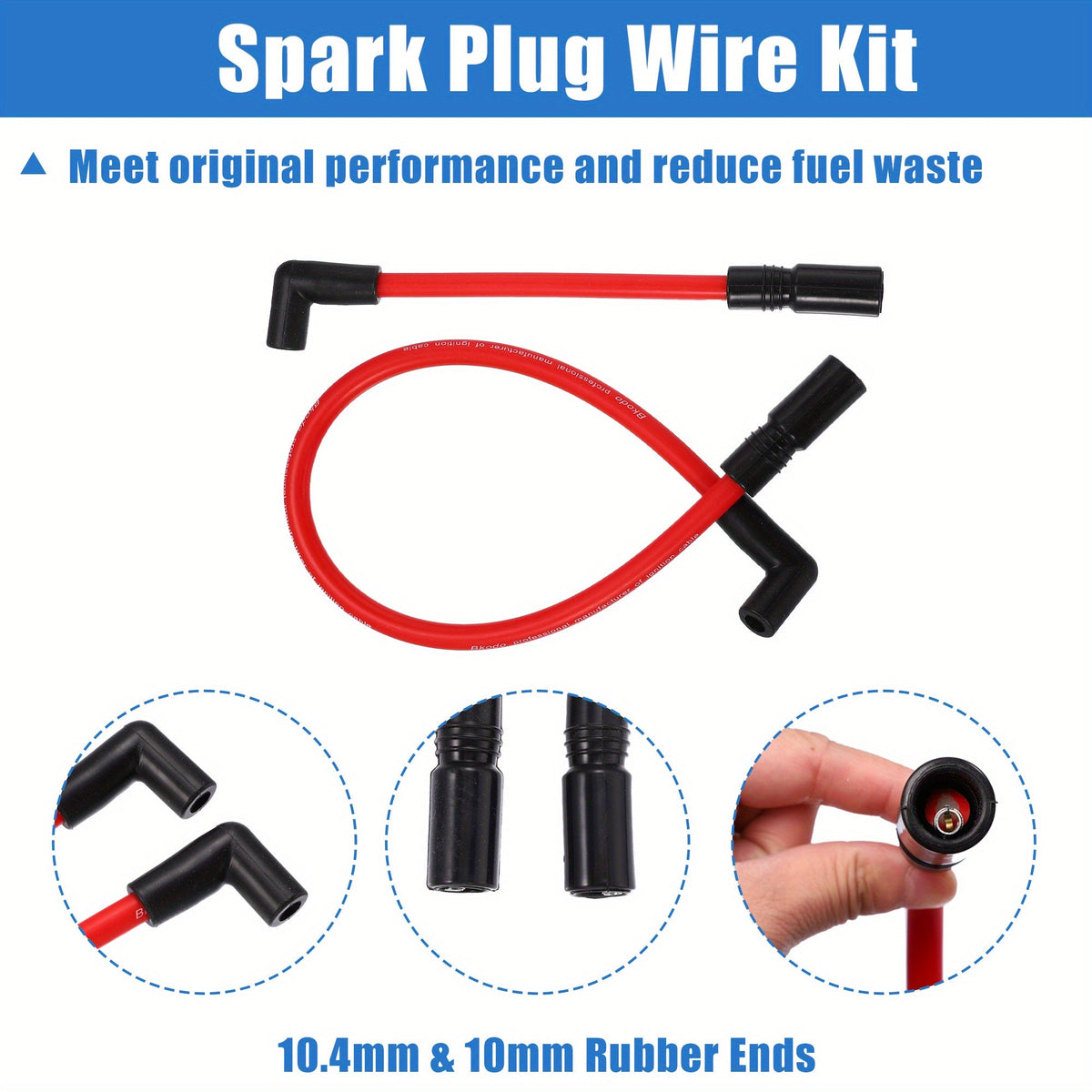 Harley Spark Plug Wire Kit 2pcs – 10.4mm & 10mm Pre-Crimped, Silicone, Fits Dyna FXD 2000-2017 & Softail 1999-2017 | Red, 90° & Straight Boots