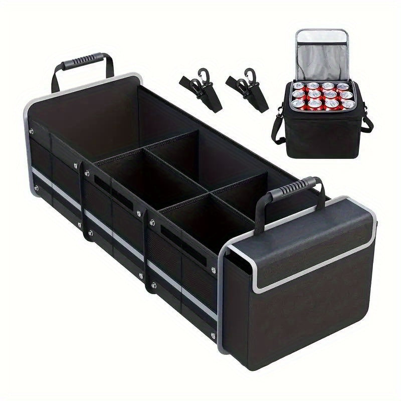 Collapsible Car Trunk Organizer with Storage Pouch Foldable Vehicle Cargo Organizer for SUVs Trucks Cars 35x14x12 inch