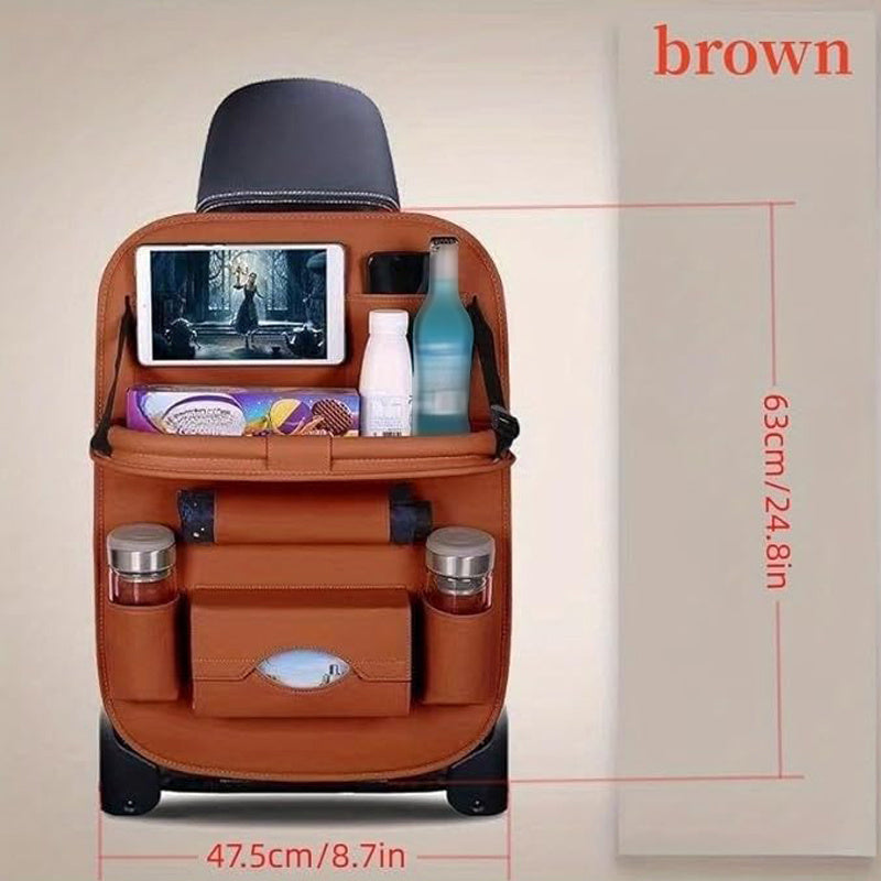 Car Rear Seat Organizer Storage Box – Multi-Function Console with Foldable Table, Footrest, Cup Holder, Tissue Box, Laptop Base & Dining Tray