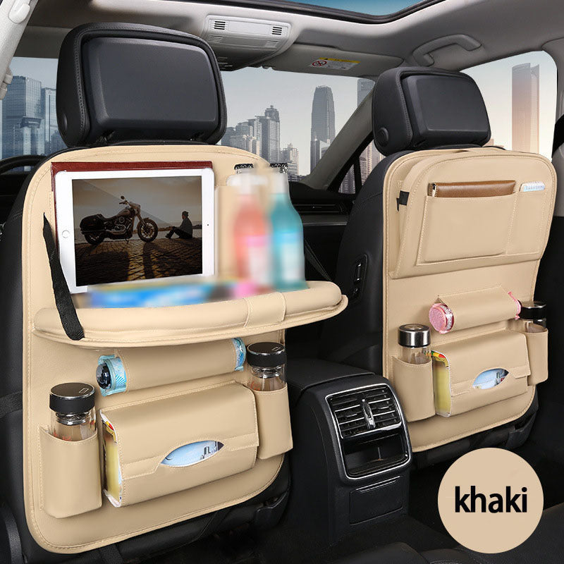 Car Rear Seat Organizer All-In-One Storage Box 2pcs Foldable Table Cup Holder Tissue Box Laptop Desk Umbrella Holder for Cars SUVs Vans Claret Brown Khaki