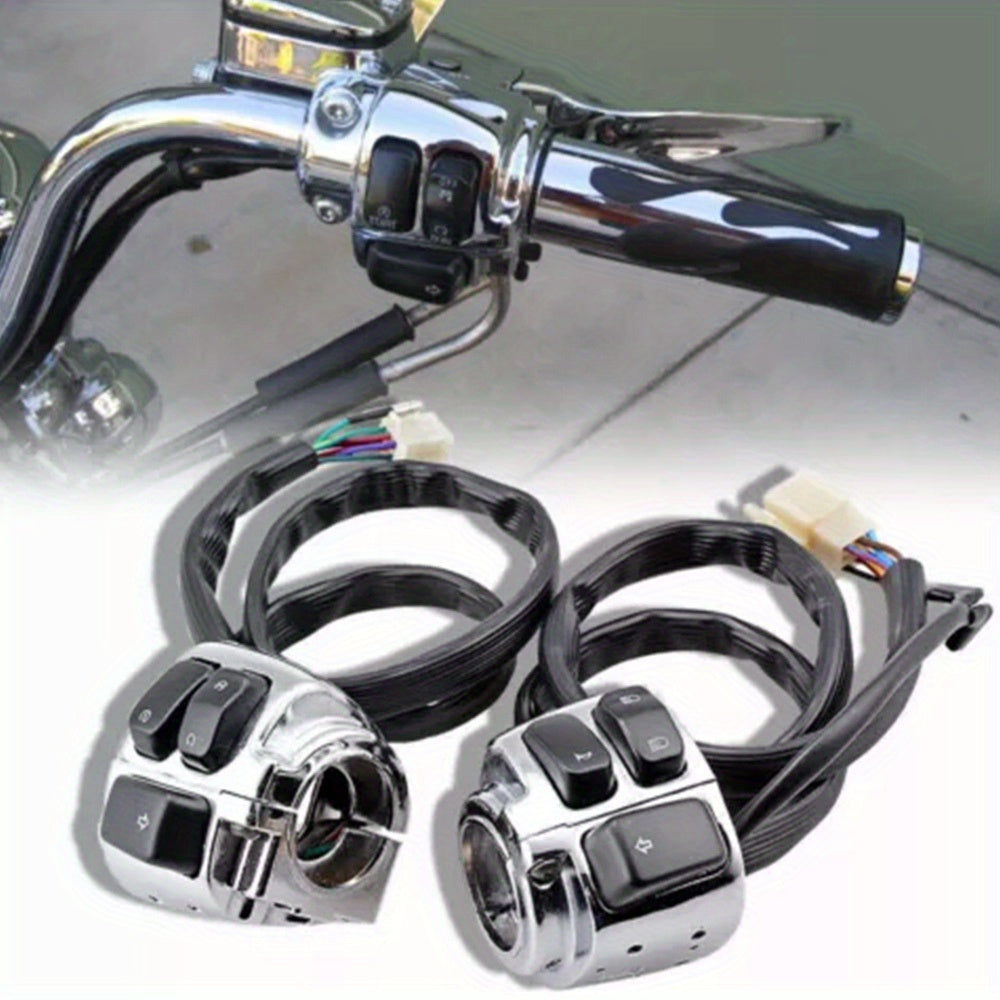 Harley-Davidson Handlebar Control Switch Set Chrome - Left & Right Switches with Wiring Harness, Fits Softail Dyna Sportster V-ROD 1996-2012, 1" Handlebars, Black