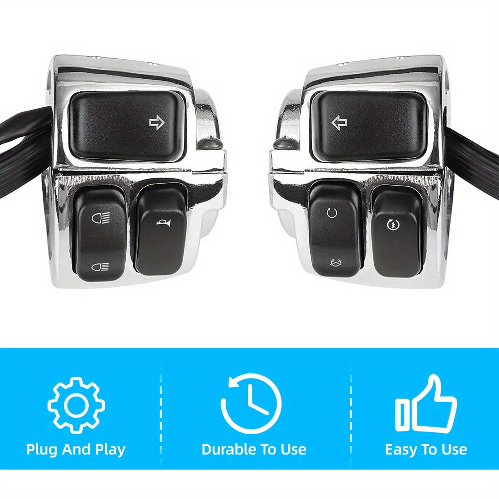 Harley-Davidson Handlebar Control Switch Set Chrome - Left & Right Switches with Wiring Harness, Fits Softail Dyna Sportster V-ROD 1996-2012, 1" Handlebars, Black