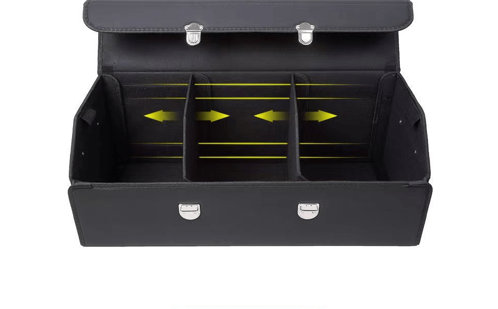 Car Trunk Organizer PU Leather Foldable 65L Large Capacity – Multi Compartment Adjustable Divider Storage Box for SUV Truck Car Grocery Road Trip