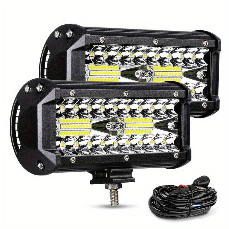 7-Inch LED Light Bar 240W 24000LM 2-Pack with Wiring Harness, Combo Spot Flood Beam Off-Road Work Light for Truck Pickup ATV UTV SUV Boat, 10-24V, 6000K White & Yellow Options