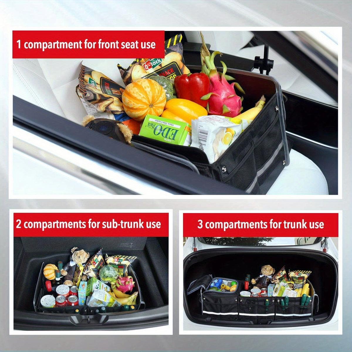 5-in-1 Trunk Organizer with Insulated Cooler Bag – Collapsible SUV Cargo Organizer, 3 Compartments, Removable Dividers & Tie-Down Straps