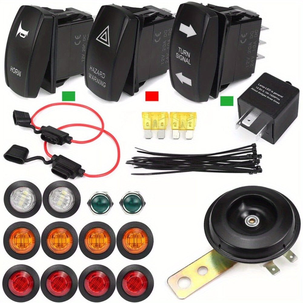 Rocker Switch Turn Signal Kit for 4x4 Off-Road – Street Legal LED Lights, Horn & Hazard Switch, 12V/24V, Easy Install