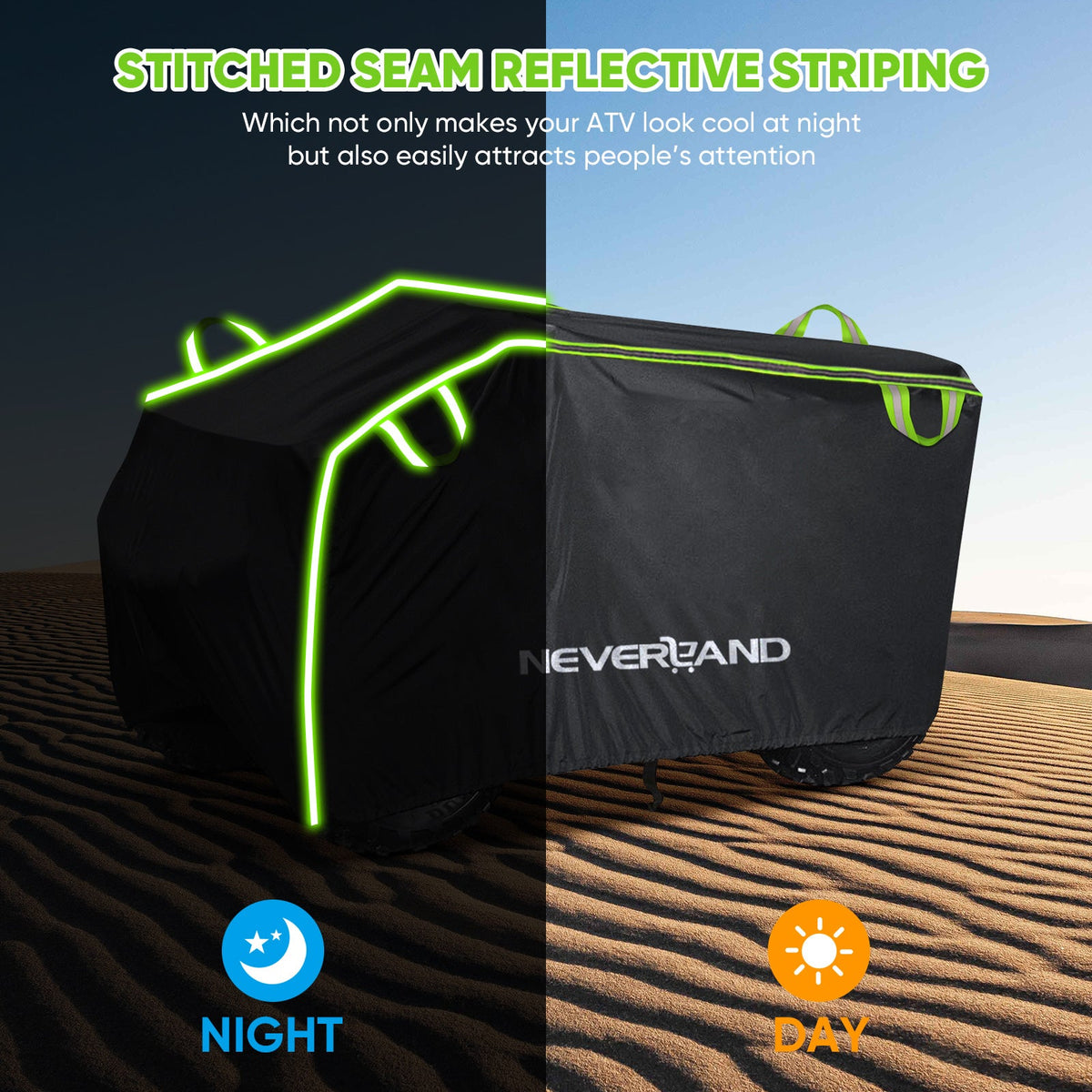 ATV Cover Waterproof 190T Polyester UV Protection Windproof Dustproof Universal Fit Quad Bike with Reflective Strip & Storage Bag
