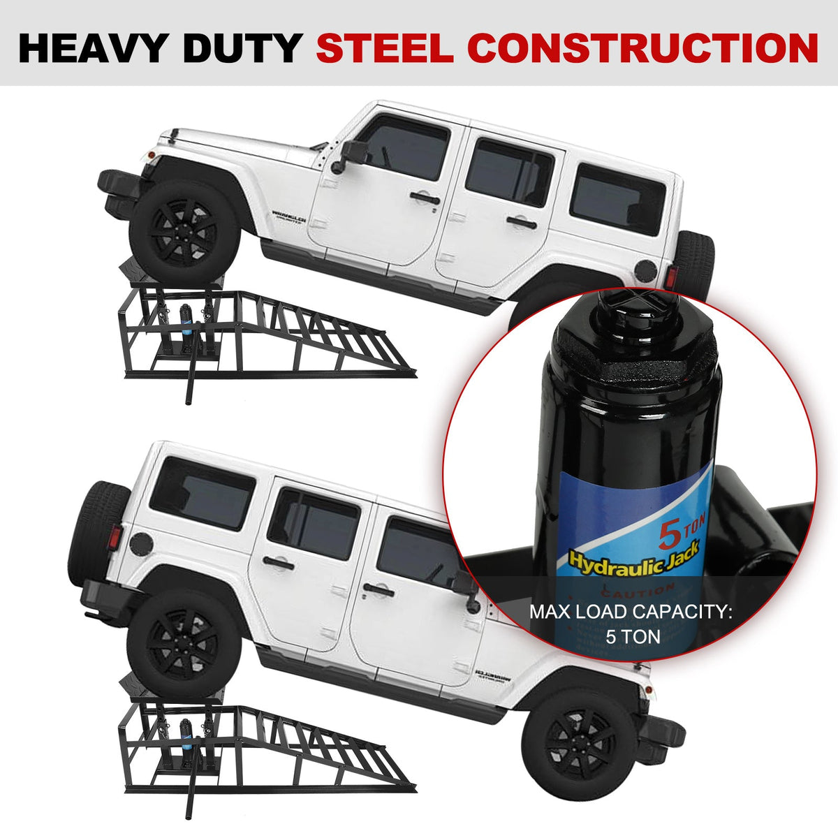 Hydraulic Car Ramps 11000 LB (5T) Low Profile – Heavy Duty Lift Service Ramps for Truck, Trailer & Garage, 1 Pack or 2 Pack