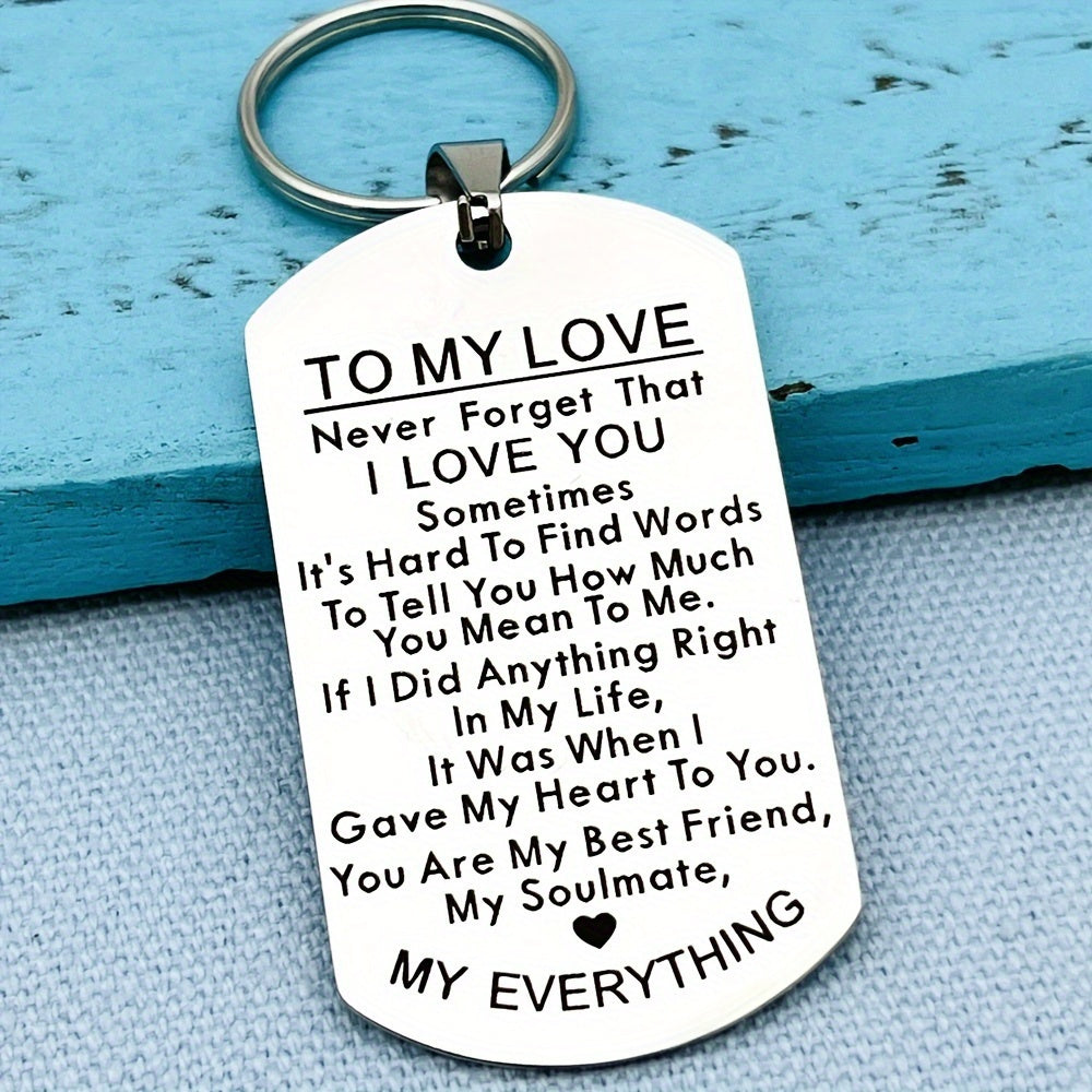 To My Love Keychain Set – 3pcs Stainless Steel Engraved Couples Gift for Anniversary, Valentine's Day & Birthday, Him & Her