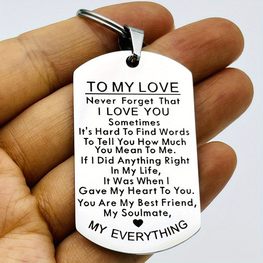 To My Love Keychain Set – 3pcs Stainless Steel Engraved Couples Gift for Anniversary, Valentine's Day & Birthday, Him & Her