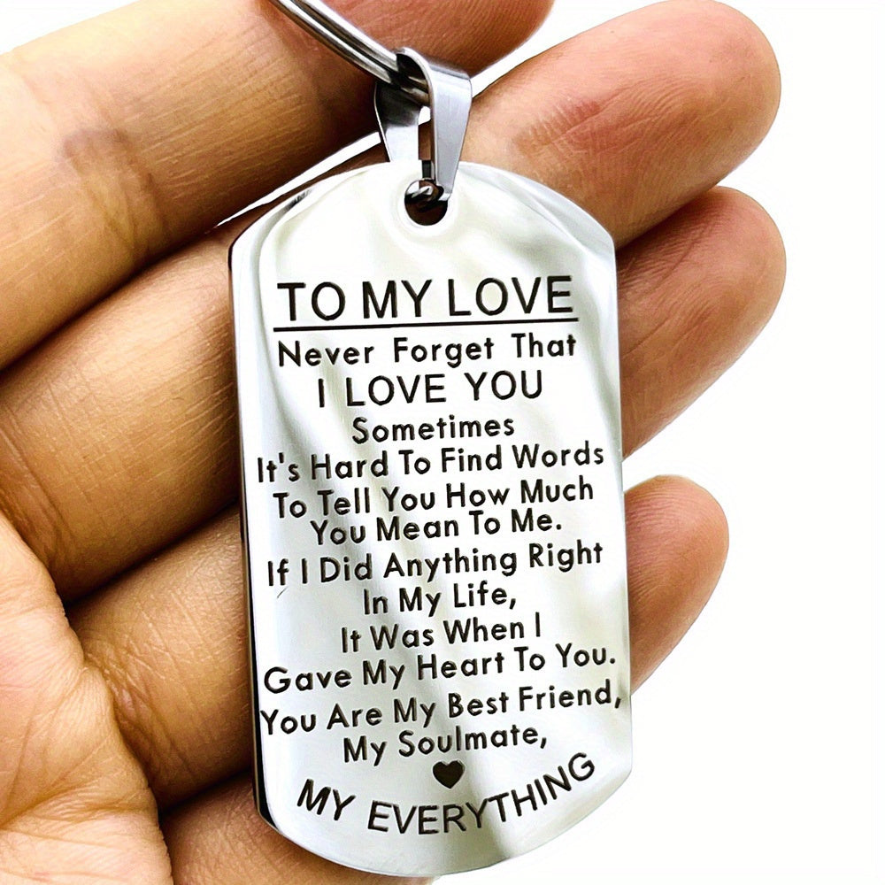 To My Love Keychain Set – 3pcs Stainless Steel Engraved Couples Gift for Anniversary, Valentine's Day & Birthday, Him & Her