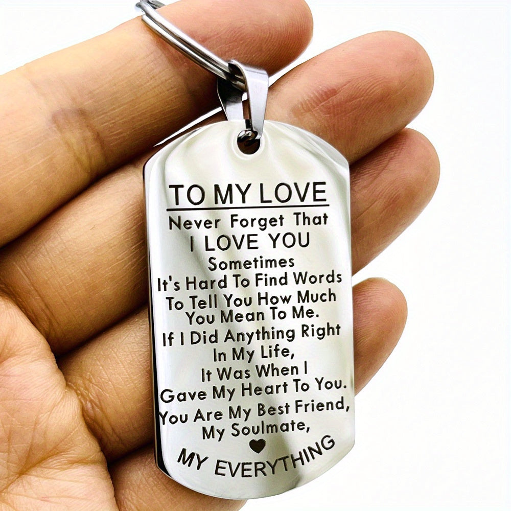 To My Love Keychain Set – 3pcs Stainless Steel Engraved Couples Gift for Anniversary, Valentine's Day & Birthday, Him & Her