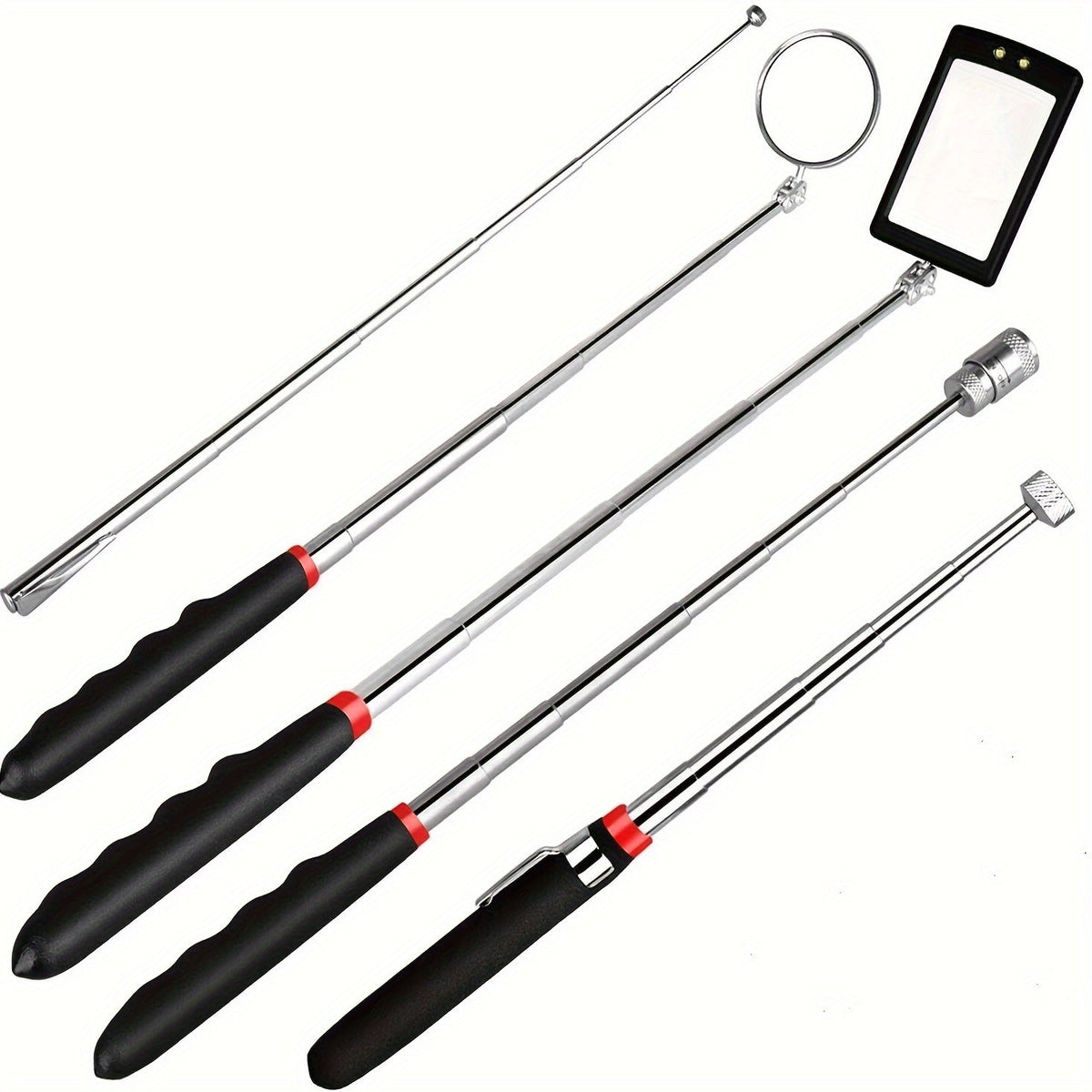 Magnetic Pick-Up Tool Set with 360° Swivel Inspection Mirror | Telescoping Extendable Retrieval Sticks 5pc or 6pc for Garage Auto Home