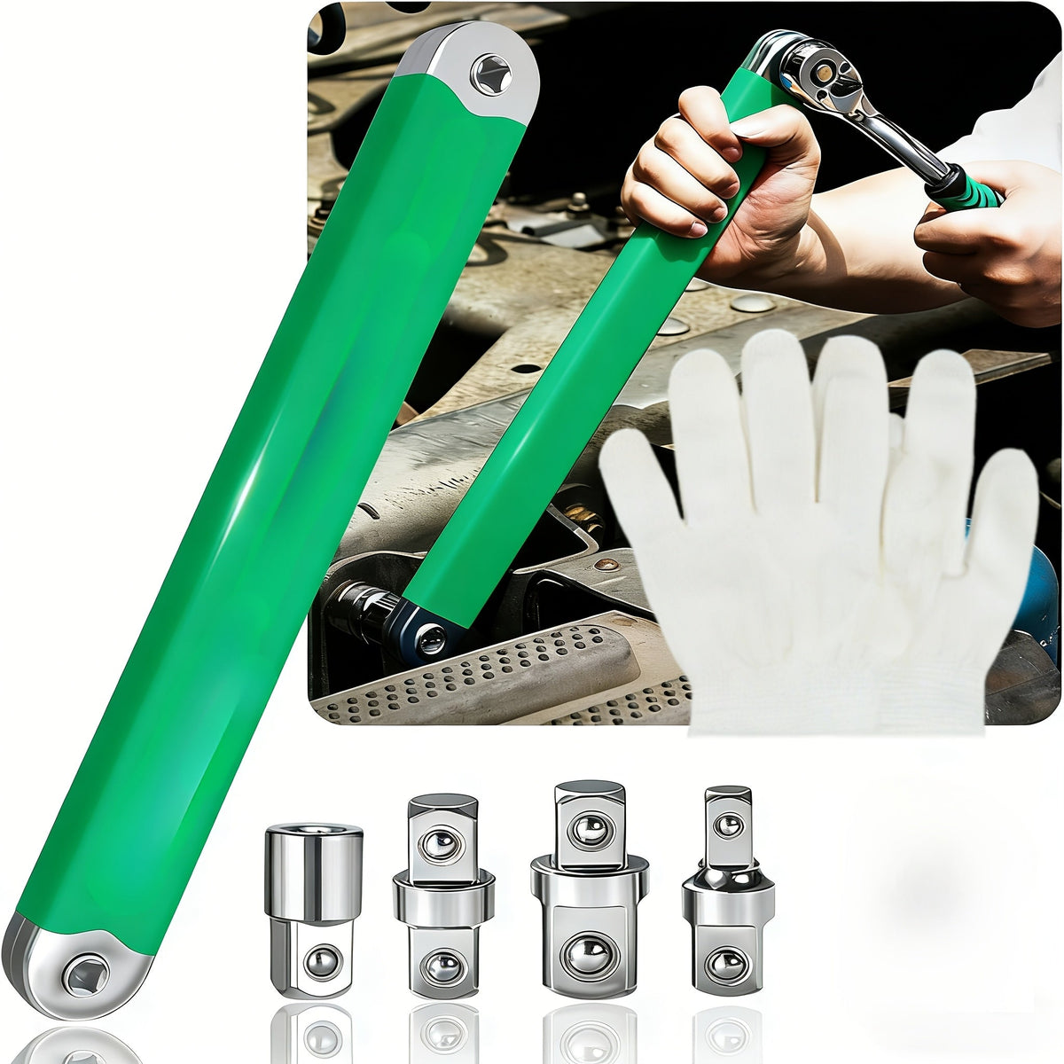 Zero Offset Extension Wrench Set 15 Inch Impact-Ready with 3/8 Ratchet & 1/2 1/4 3/8 Square Drive Adapters for Tight Spaces & Auto Repair