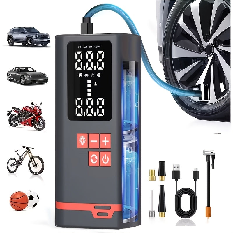Portable Wireless Tire Inflator Air Compressor with Digital Display LED Light USB-C Charging for Car Motorcycle Bicycle Tires Balls
