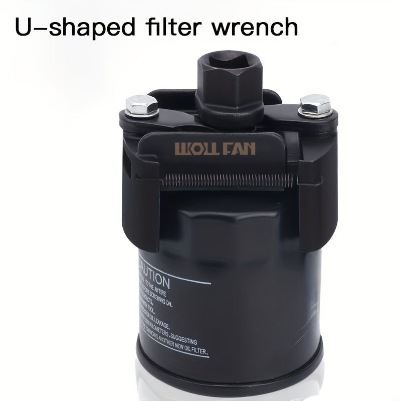 Adjustable Oil Filter Wrench Universal Two-Jaw Reversible U-Shape Hex Socket Drive Black Metal with Adjustment Knob for Engine Oil Change