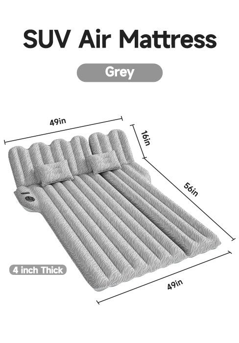 SUV Air Mattress Inflatable Car Bed 67x49x4 Inch Flocking Surface with Air Pump 2 Pillows Carrying Bag Solo or Couple Camping Road Trip Black Grey