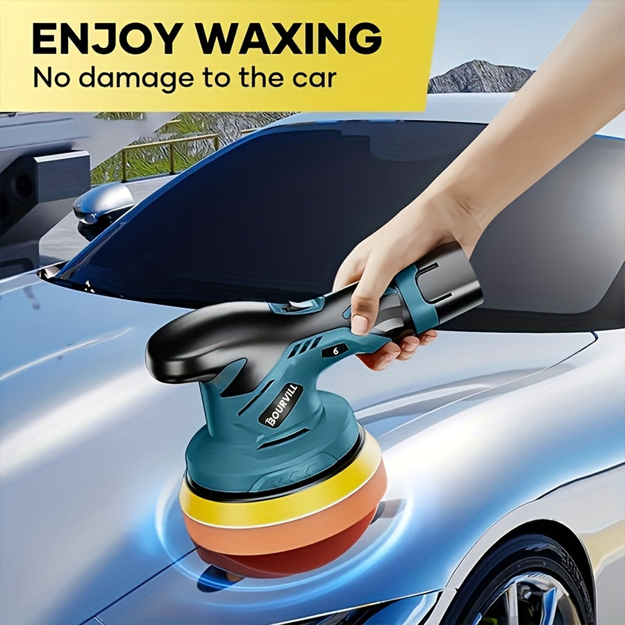 Cordless Car Polisher 5-Inch 8-Speed 5000RPM Battery-Powered Orbital Buffer for Car Detailing Scratch Removal Paint Correction by BOURVILL