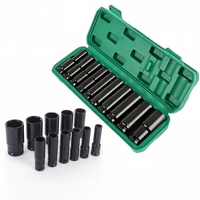 1/2 Inch Drive Deep Impact Socket Set – Chrome-Molybdenum Steel, Works with Electric & Pneumatic Drills, Tire Removal & Auto Repair, Storage Case Included (Black / Upgrade Green)