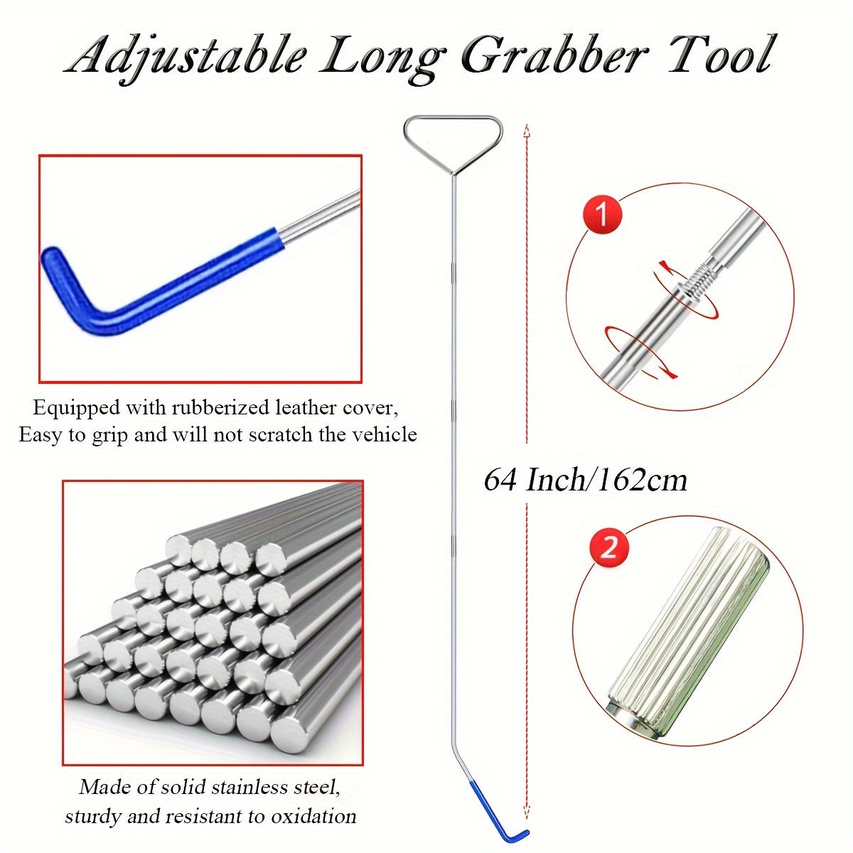 Car Door Unlock Kit – Emergency Lockout Tool Set with Long Reach Grabber, Air Wedge Bag, Auto Trim Removal Tools & Carry Bag, Universal Fit