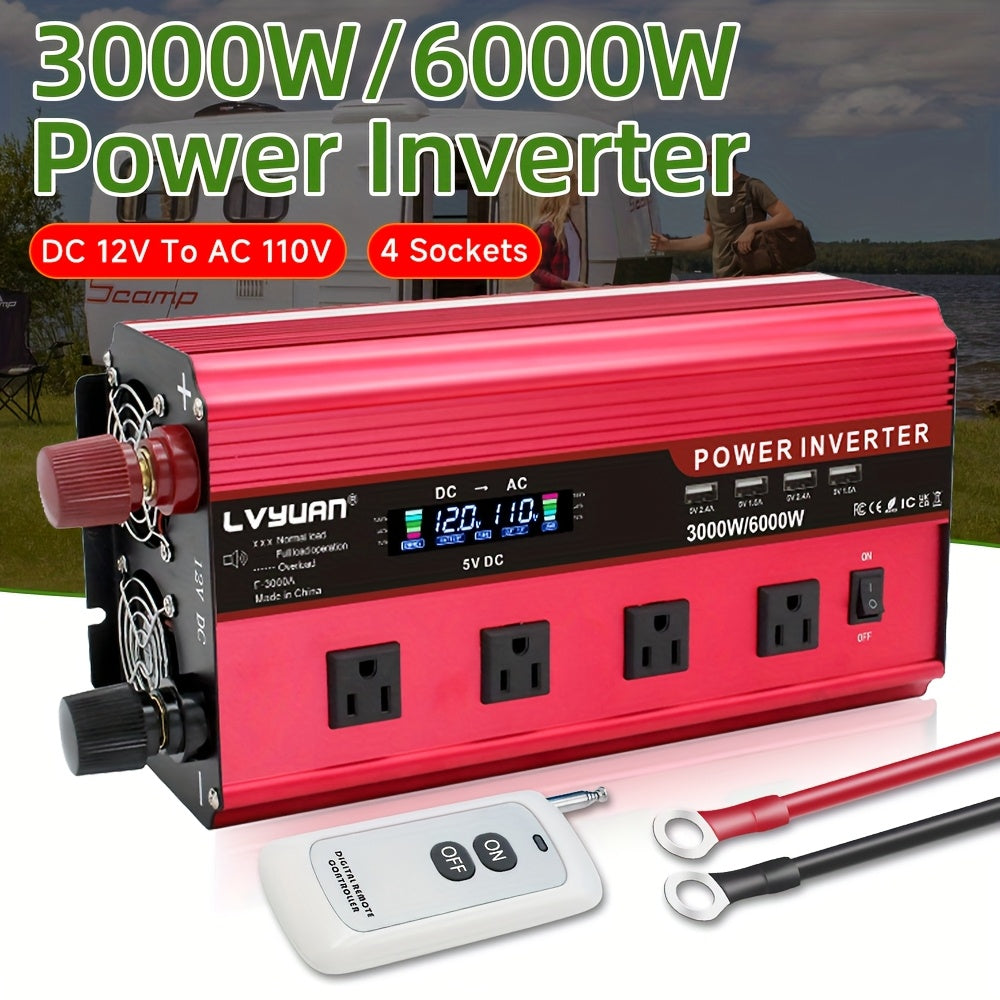 Car Power Inverter DC 12V to 110V AC Converter, 200W/1000W/3000W with LCD Display, Dual AC Outlets & Dual USB Ports, for Car Truck Boat Home Laptop