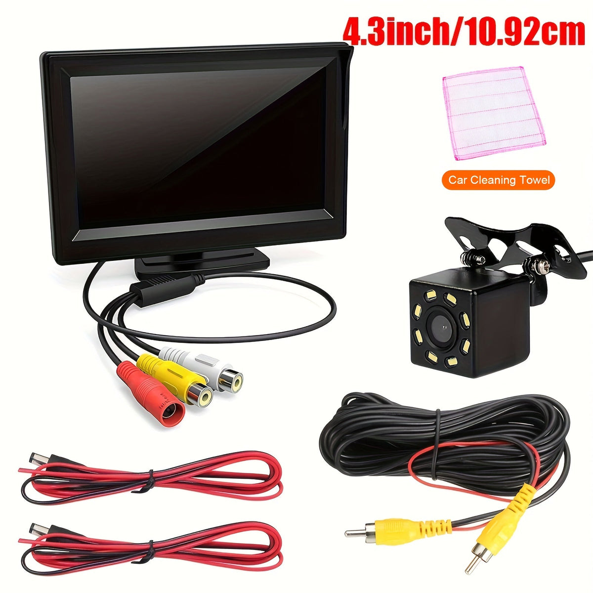 Backup Camera Kit with 4.3" Monitor – 8 LED Night Vision, Wide Angle Rearview Camera for Cars, Trucks & SUVs, HD Parking System