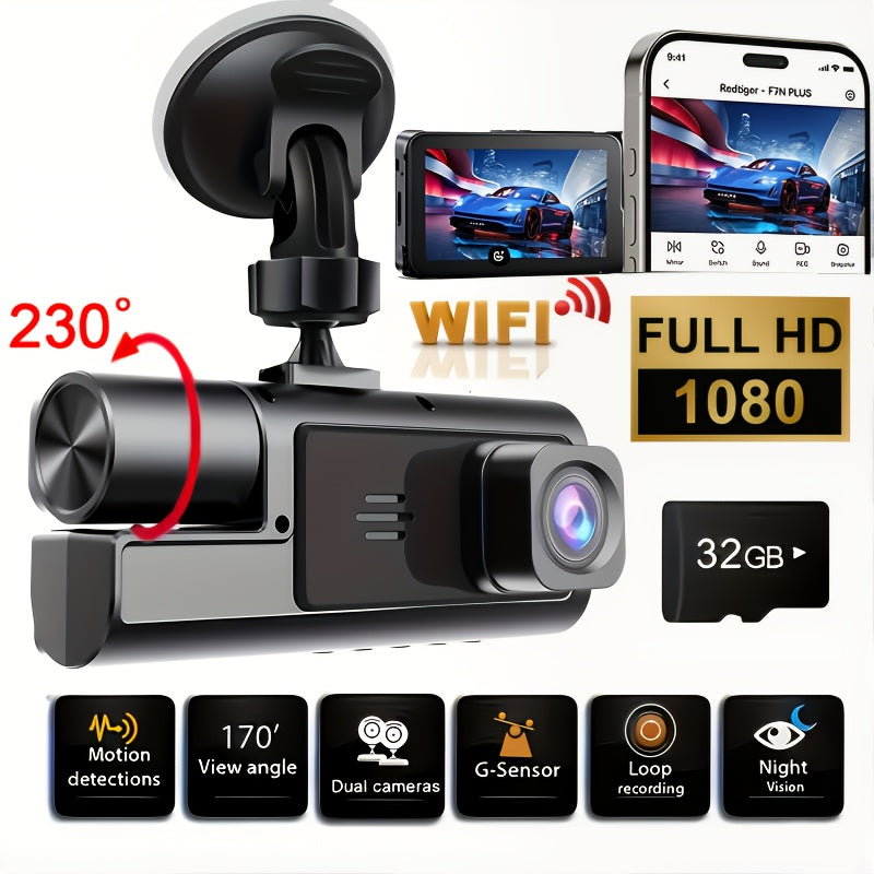 Dash Cam 1080P Dual & Triple Lens – IR Night Vision, 170° Wide Angle, G-Sensor, Loop Recording, 24H Parking Mode, 2" IPS Screen, WiFi Optional