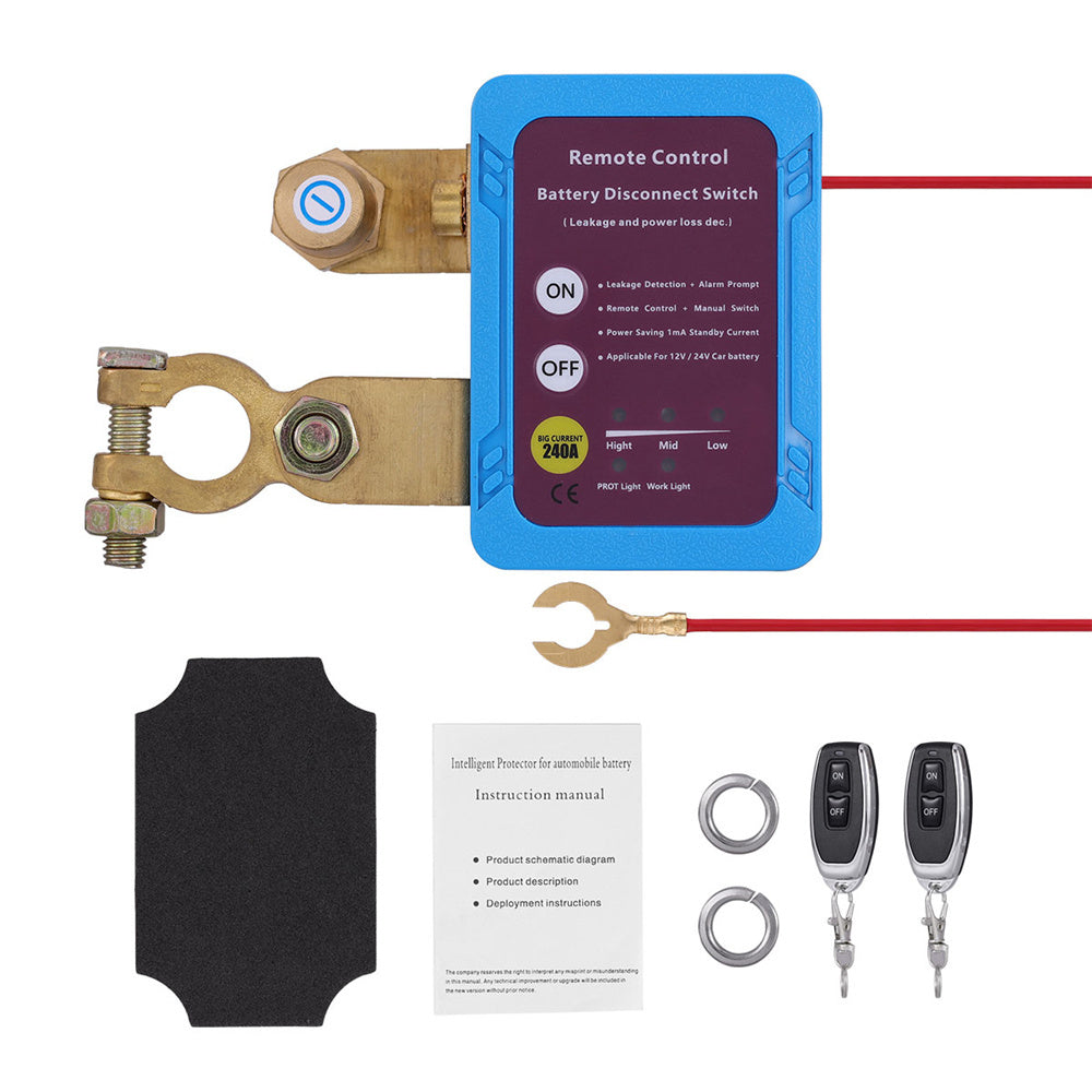 Remote Battery Disconnect Kill Switch 12V/24V 240A – Auto Cutoff at 11.8V, 433MHz Remote, Magnetic Latching, for Car, Truck, RV, ATV, Boat & Motorcycle