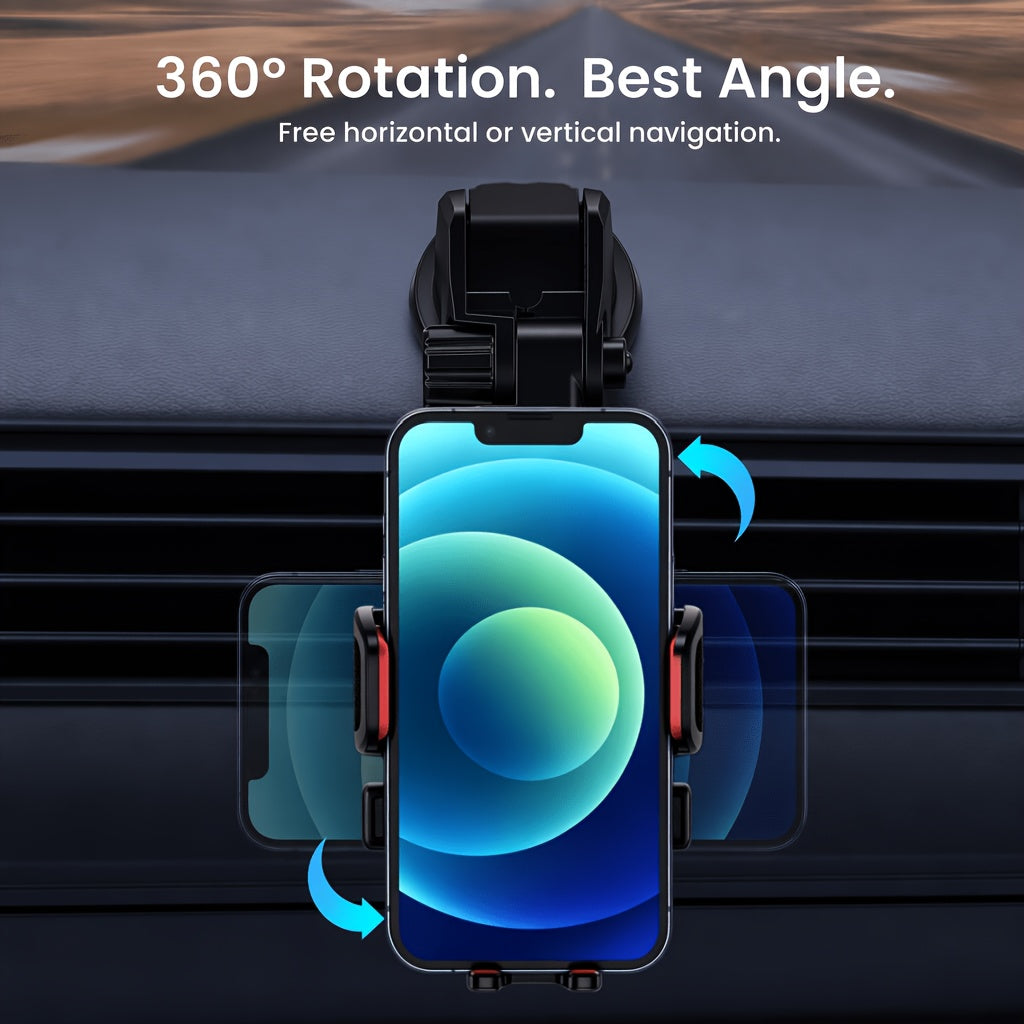 Car Phone Mount V2 Strong Suction Cup – Adjustable Cradle Holder for All Smartphones | Universal Windshield & Dashboard Phone Stand